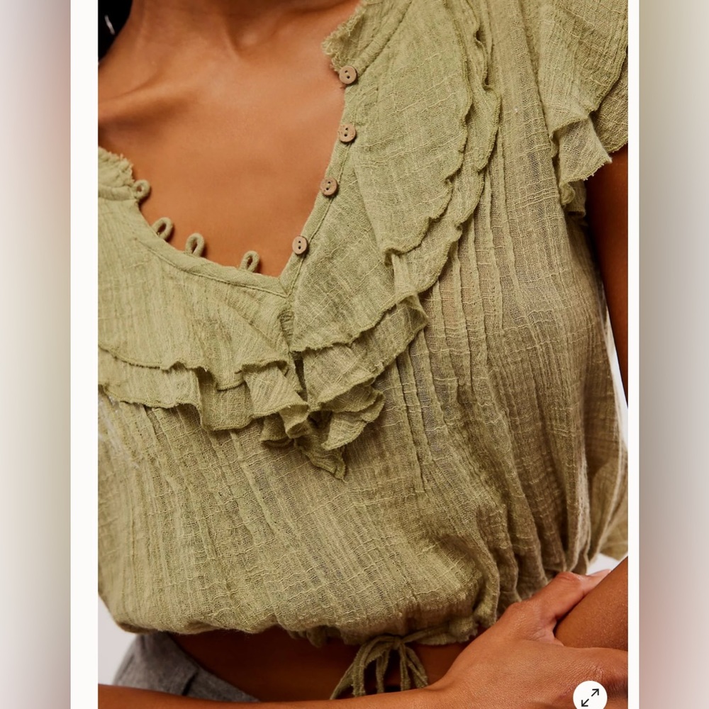 Free People Green Ruffle Top - Picture 2 of 7